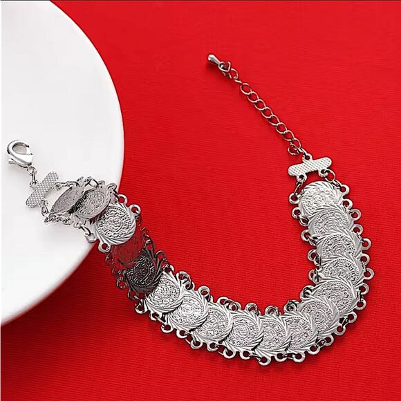 Sterling Silver Coin Charm Bracelet